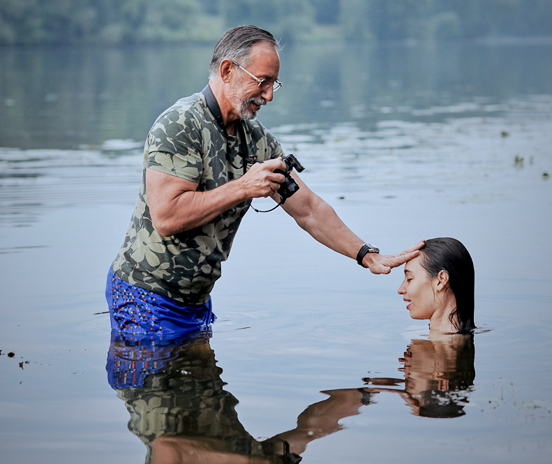 Фотограф., озеро, топит, модель Фотограф и модель в Серебряном бору